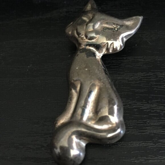 VINTAGE MEXICO 925 SILVER LARGE CAT BROOCHPENDANT - Picture 5 of 7